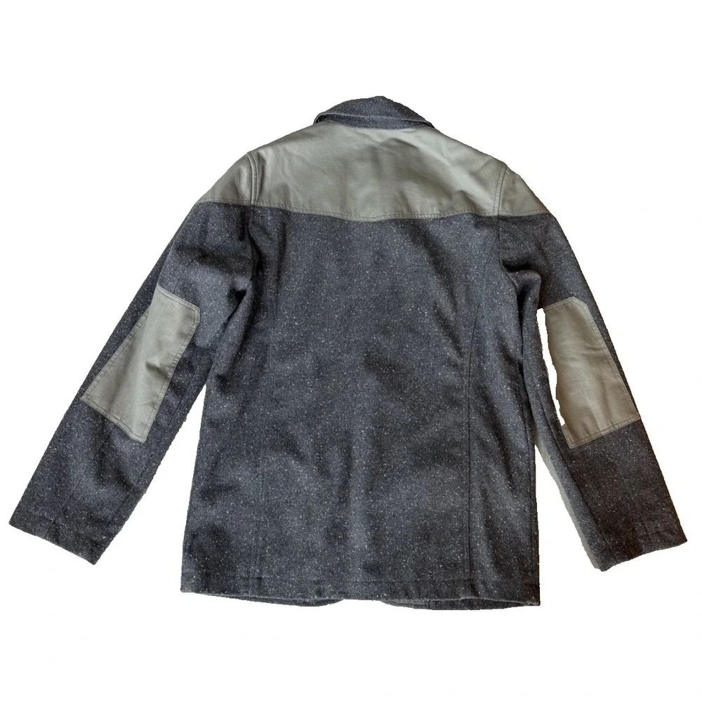 Creep Clothing Men's Field Work Jacket Button Front Arm Patches Gray Sz L Rare!